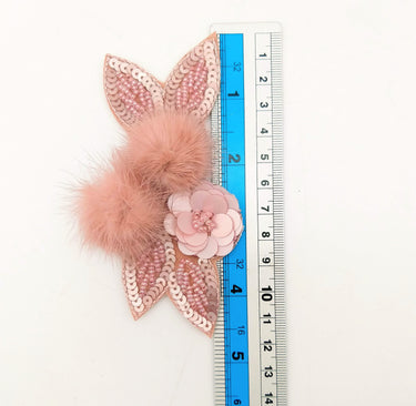 Pink Hand Embroidered Floral Applique, Beaded and Sequins Applique